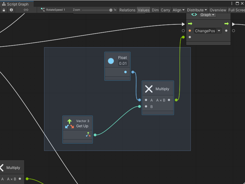 A Graph window, with a selection created around 4 nodes in the Graph Editor